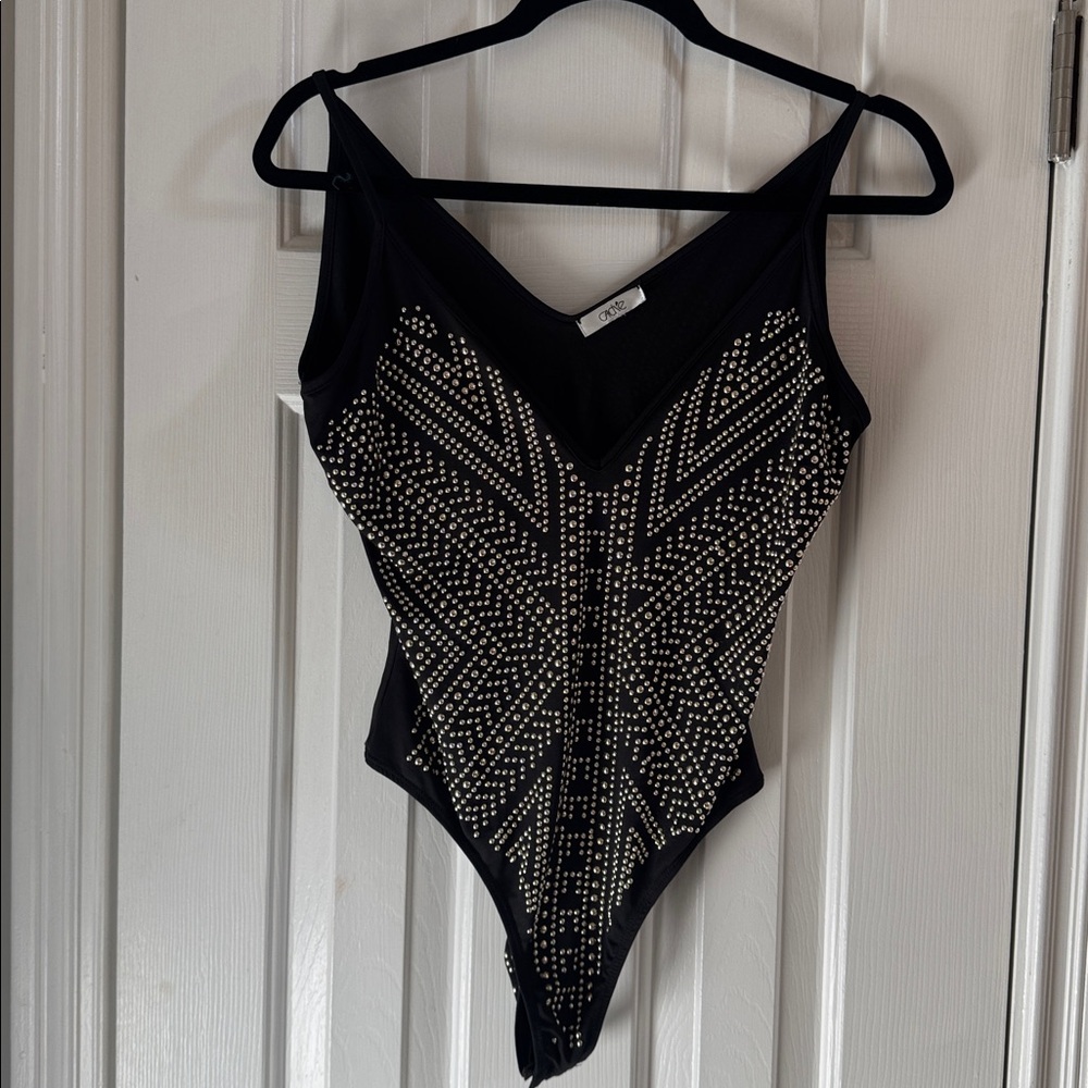 Caché Rare Vintage Black Bodysuit w/ Gold Studs - Picture 3 of 11